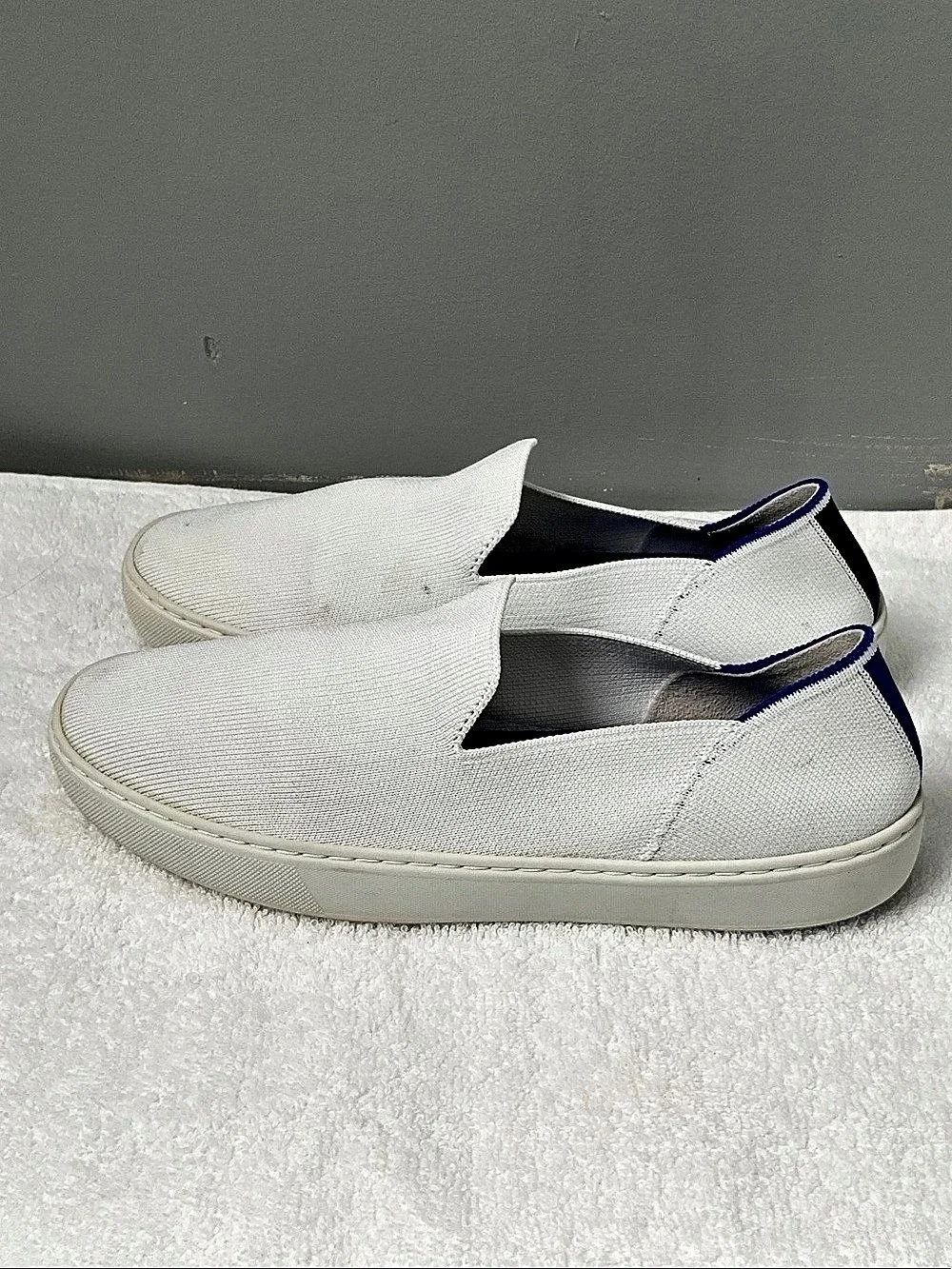Rothy's The Original Slip On Sneaker White & Blue ,women’s size 9